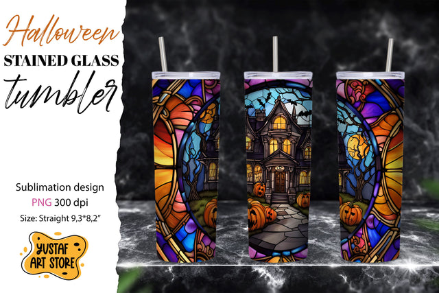 Halloween house design. Halloween Stained glass tumbler wrap Sublimation Yustaf Art Store 