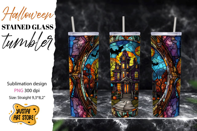 Halloween house design. Halloween Stained glass tumbler wrap Sublimation Yustaf Art Store 