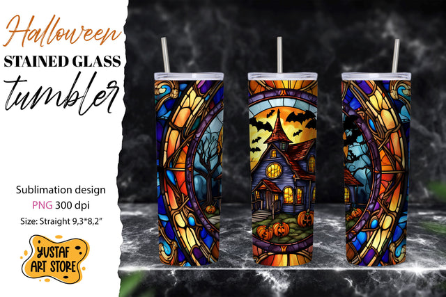 Halloween house tumbler sublimation. Stained glass design Sublimation Yustaf Art Store 