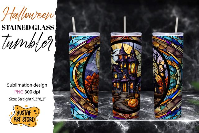 Halloween house tumbler wrap. Halloween Stained glass design Sublimation Yustaf Art Store 