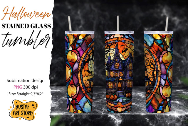 Halloween house tumbler wrap. Halloween Stained glass design Sublimation Yustaf Art Store 