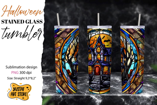 Halloween house tumbler wrap. Stained glass design PNG Sublimation Yustaf Art Store 