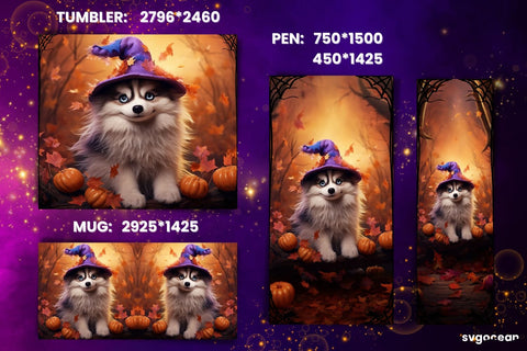 Halloween Husky Wrap Bundle | Tumbler | Mug | Pen Sublimation SvgOcean 