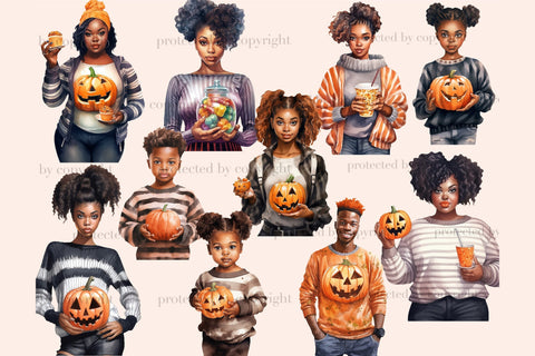 Halloween Illustrations Bundle | Autumn Black Girl Clipart SVG GlamArtZhanna 
