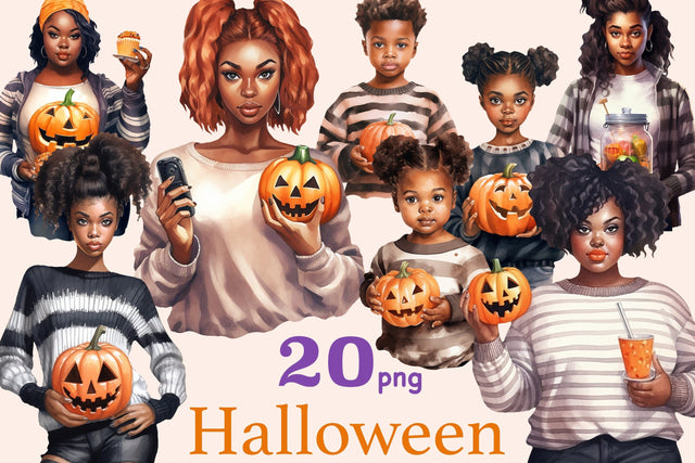 Halloween Illustrations Bundle | Autumn Black Girl Clipart SVG GlamArtZhanna 
