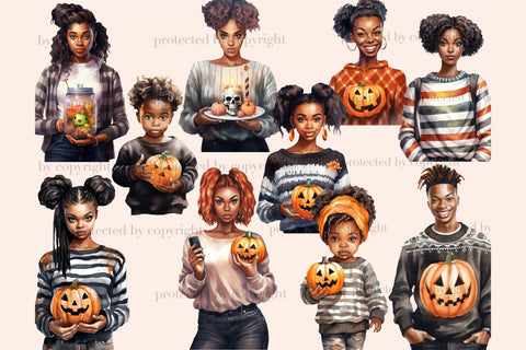 Halloween Illustrations Bundle | Autumn Black Girl Clipart SVG GlamArtZhanna 