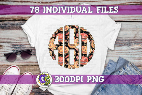 Halloween Jack O Lantern Scalloped Monogram Set PNG for Sublimation Sublimation Greedy Stitches 