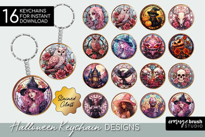 Halloween Keychain Sublimation Bundle, Stained Glass Style Sublimation OrangeBrushStudio 