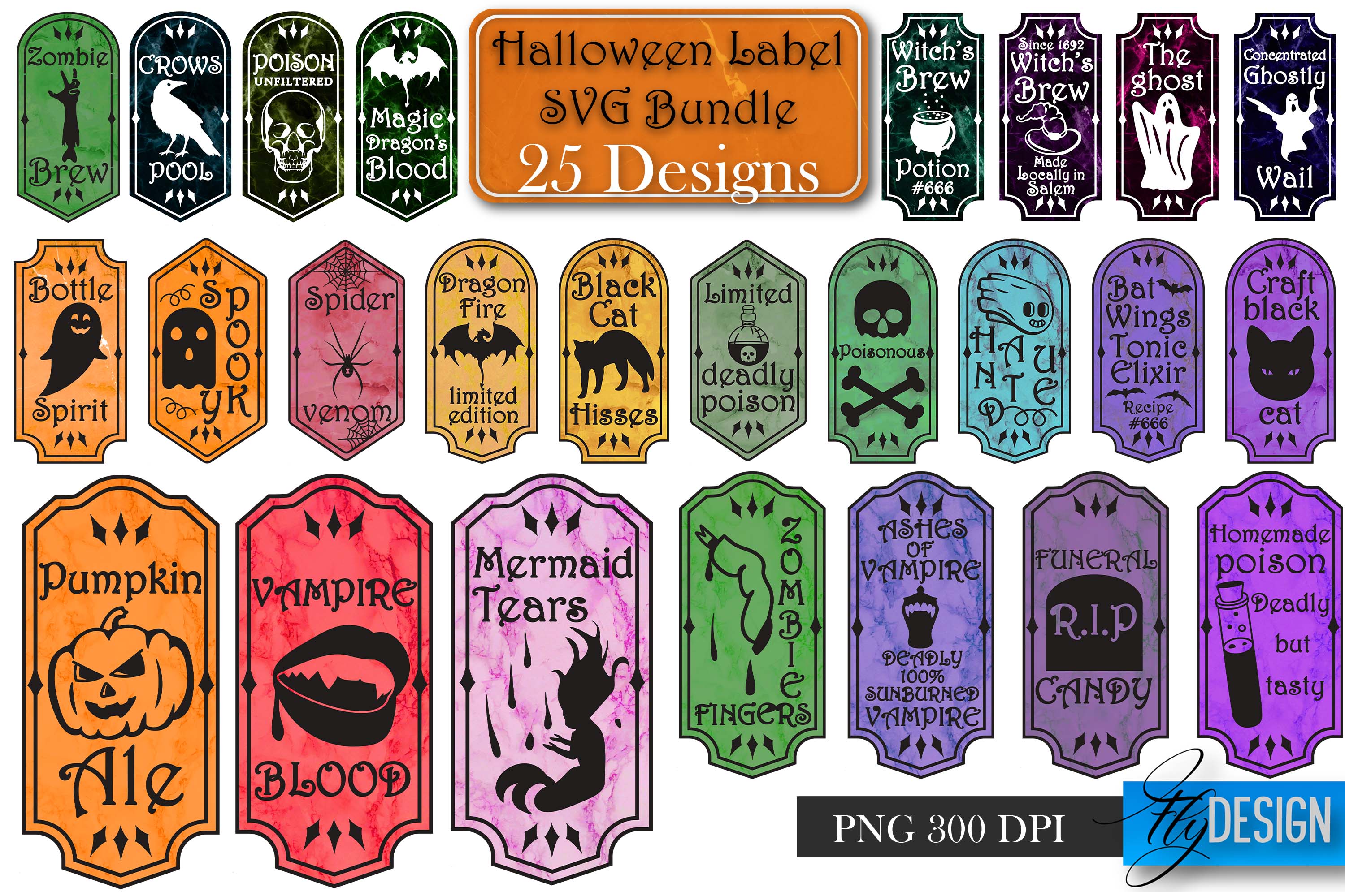 Halloween Bottle Stickers Vintage Halloween Labels Set of 15