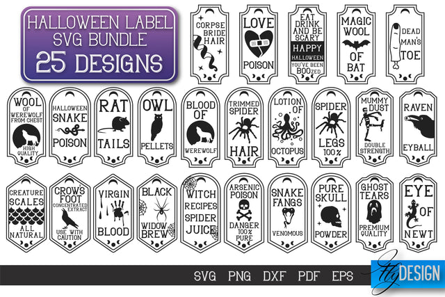 Halloween Labels SVG Bundle | Potion Labels | Vintage Bottle Labels | Halloween Apothecary Labels v.2 SVG Fly Design 