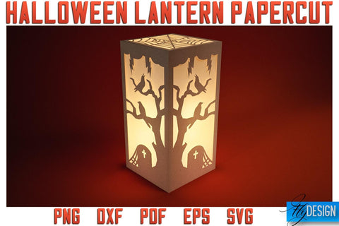 Halloween Lantern Papercut SVG | Halloween Lantern SVG | Night Light Design SVG Fly Design 