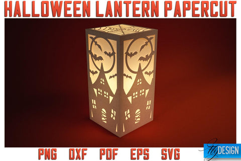 Halloween Lantern Papercut SVG | Halloween Lantern SVG | Night Light Design SVG Fly Design 