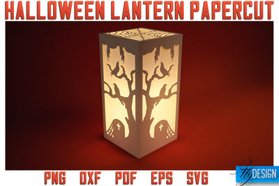 Halloween Lantern Papercut SVG | Halloween Lantern SVG | Night Light Design SVG Fly Design 