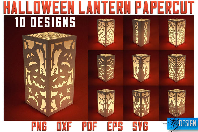 Halloween Lantern Papercut SVG | Halloween Lantern SVG | Night Light Design SVG Fly Design 