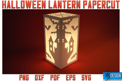 Halloween Lantern Papercut SVG | Halloween Lantern SVG | Night Light Design SVG Fly Design 