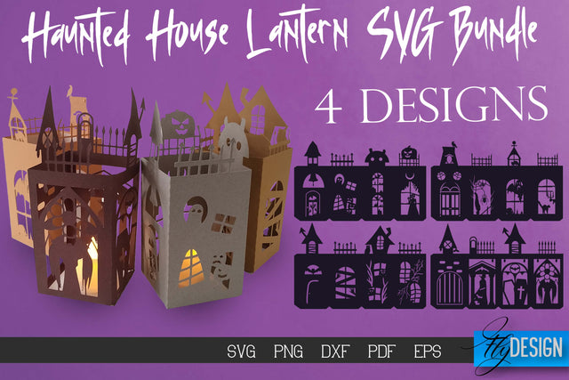 Halloween Lantern SVG Bundle | Paper Cut SVG | Haunted House SVG Fly Design 