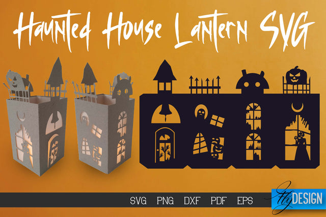 Halloween Lantern SVG | Paper Cut SVG | Haunted House v.1 SVG Fly Design 