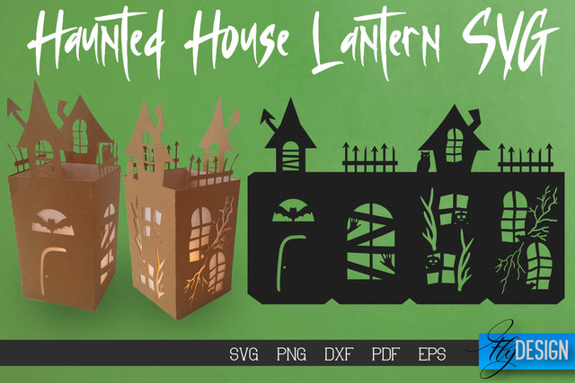 Halloween Lantern SVG | Paper Cut SVG | Haunted House v.2 SVG Fly Design 