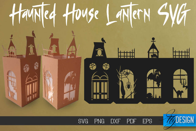 Halloween Lantern SVG | Paper Cut SVG | Haunted House v.3 SVG Fly Design 