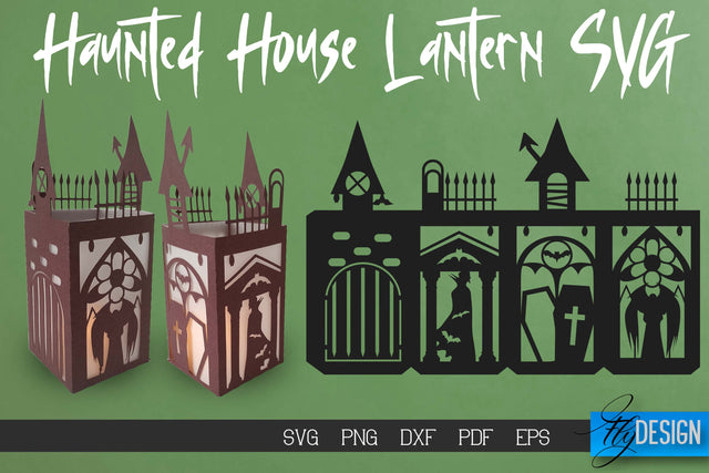 Halloween Lantern SVG | Paper Cut SVG | Haunted House v.4 SVG Fly Design 