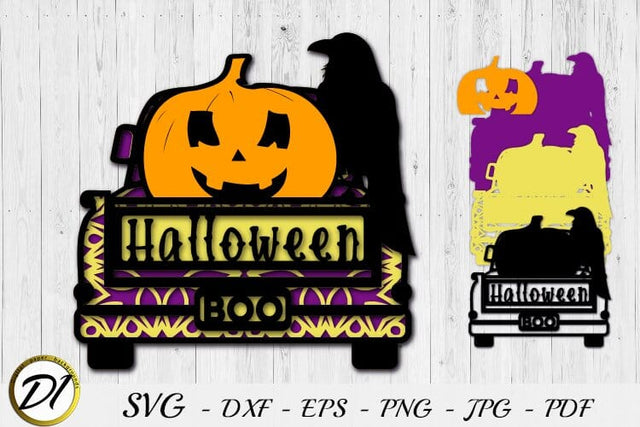 Halloween Layered 3D Pumpkin Truck. LaserCut. Halloween BOO. SVG Evgenyia Guschina 