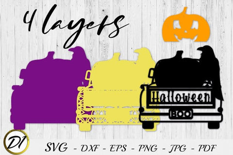 Halloween Layered 3D Pumpkin Truck. LaserCut. Halloween BOO. SVG Evgenyia Guschina 