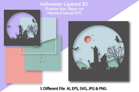 Halloween Layered 3D Shadowbox, Paper cut Haunted house SVG SVG jacpot007 