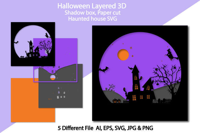 Halloween Layered 3D Shadowbox, Paper cut Haunted house SVG SVG jacpot007 