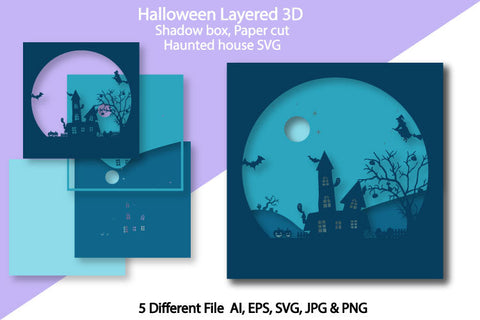 Halloween Layered 3D Shadowbox, Paper cut Haunted house SVG SVG jacpot007 
