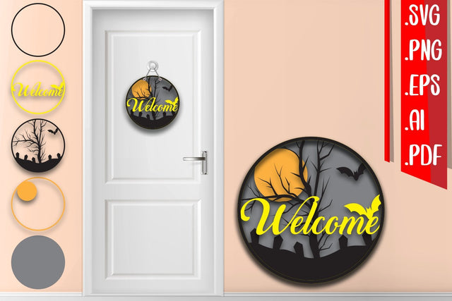 Halloween Layered Door Sign 5 SVG zafrans studio 