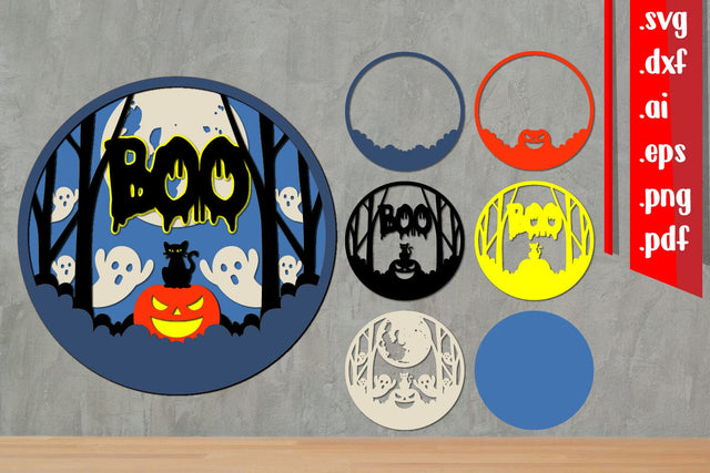Halloween Layered Round Sign 5 SVG zafrans studio 