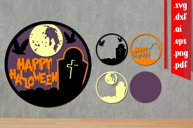 Halloween Layered Round Sign SVG zafrans studio 