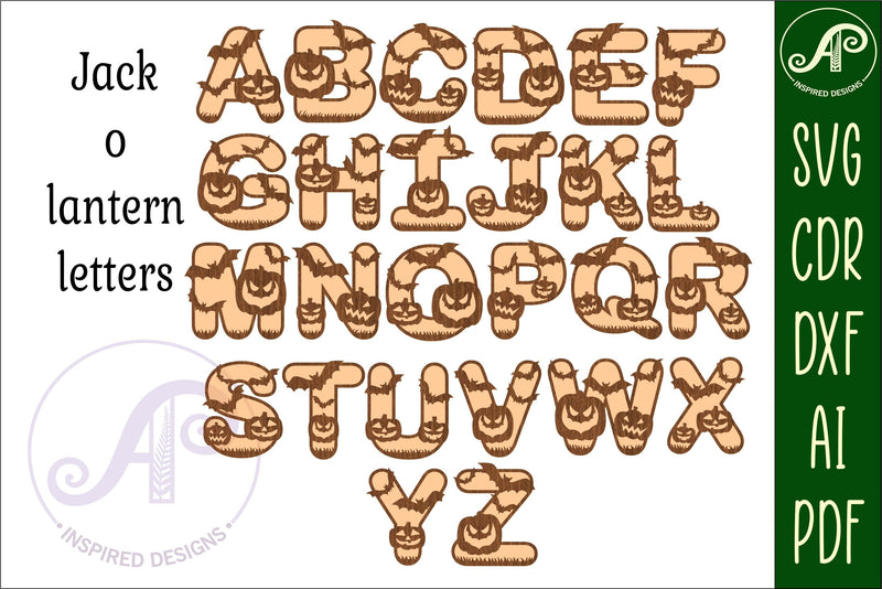 Halloween letters SVG laser cut files. 52 x 2 layer design - So Fontsy
