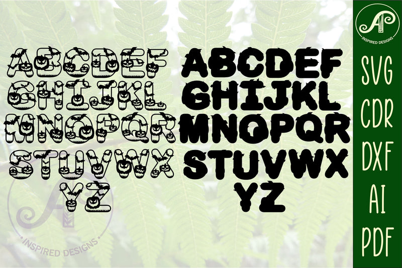 Halloween letters SVG laser cut files. 52 x 2 layer design - So Fontsy