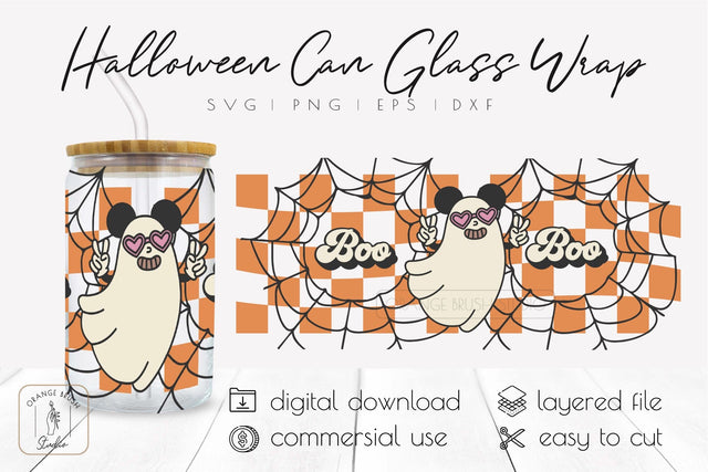 Halloween Libbey Can Glass SVG Wrap Ghost Retro Halloween SVG OrangeBrushStudio 