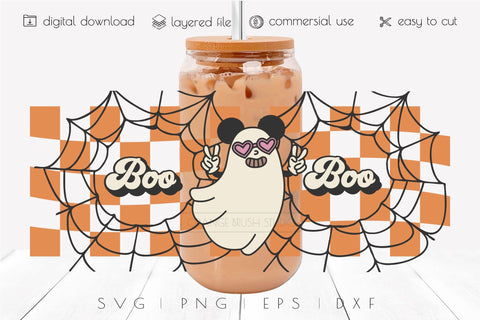 Halloween Libbey Can Glass SVG Wrap Ghost Retro Halloween SVG OrangeBrushStudio 