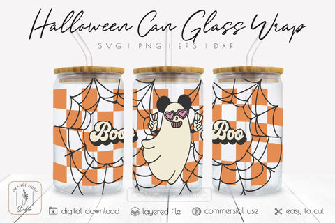 Halloween Libbey Can Glass SVG Wrap Ghost Retro Halloween SVG OrangeBrushStudio 