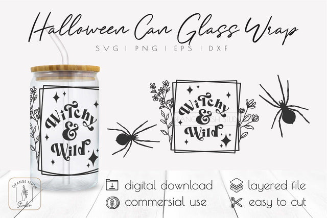 Halloween Libbey Can Glass Wrap 16 Oz | Retro Witch Wrap SVG SVG OrangeBrushStudio 