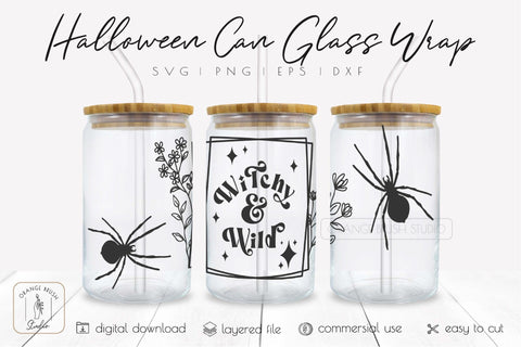 Halloween Libbey Can Glass Wrap 16 Oz | Retro Witch Wrap SVG SVG OrangeBrushStudio 