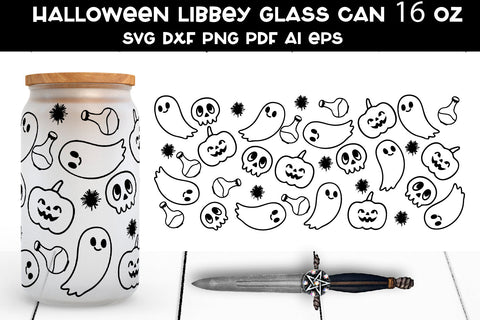 Halloween Libbey Glass Can SVG. Ghost Glass Can Wrap SVG. SVG Samaha Design 