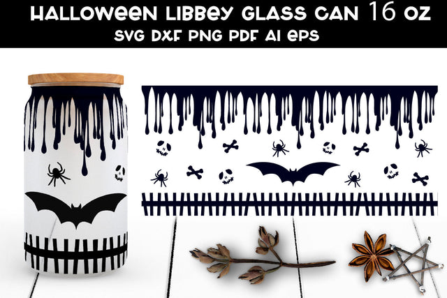 Halloween Libbey Glass Can SVG. Glass Can Wrap SVG. SVG Samaha Design 