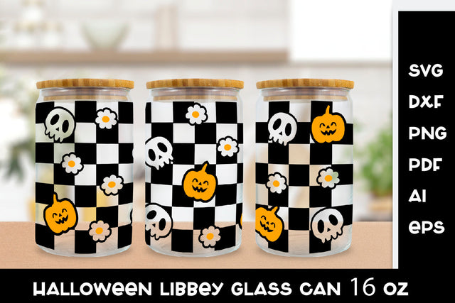 Halloween Libbey Glass Can SVG. Pumpkin Glass Can Wrap SVG. SVG Samaha Design 