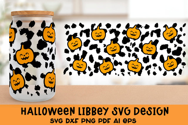 Halloween Libbey Glass Can SVG. Pumpkin Glass Can Wrap SVG. SVG Samaha Design 