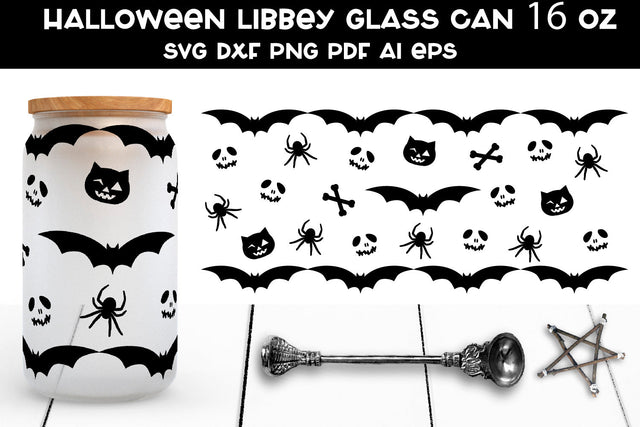 Halloween Libbey Glass Can SVG. Pumpkin Glass Can Wrap SVG. SVG Samaha Design 