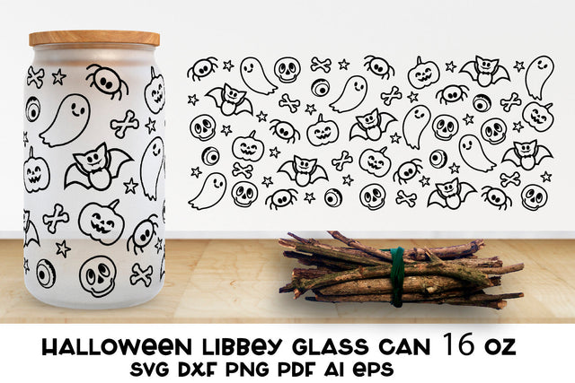Halloween Libbey Glass Can SVG. Pumpkin Glass Can Wrap SVG. SVG Samaha Design 