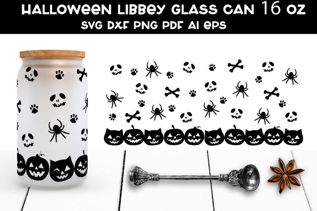 Halloween Libbey Glass Can SVG. Pumpkin Glass Can Wrap SVG. SVG Samaha Design 