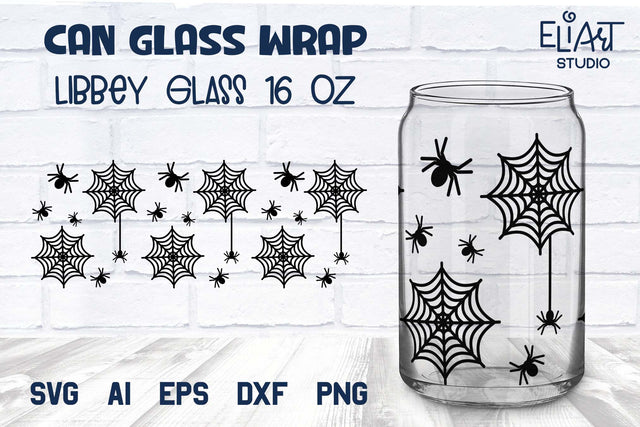 Halloween Libbey Glass Can SVG, Spooky Beer Glass Can Wrap, 16 OZ Libbey Glass Halloween Spider PNG. SVG Elinorka 