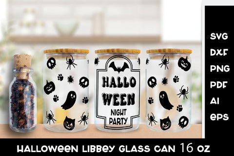 Halloween Libbey Glass Can SVG. Whitch Glass Can Wrap SVG. SVG Samaha Design 