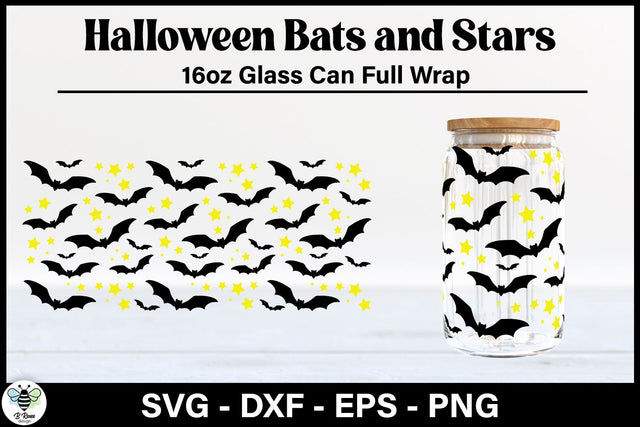 Halloween Libbey Glass SVG | Bat Wrap for Beer Glass Can SVG B Renee Design 