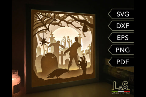 Halloween Lightbox Svg | Layered Shadow Box Template 3D Paper Lights & Silhouettes 